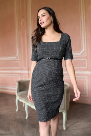 Seraphine Black A-Line Stretch Tweed Maternity Dress